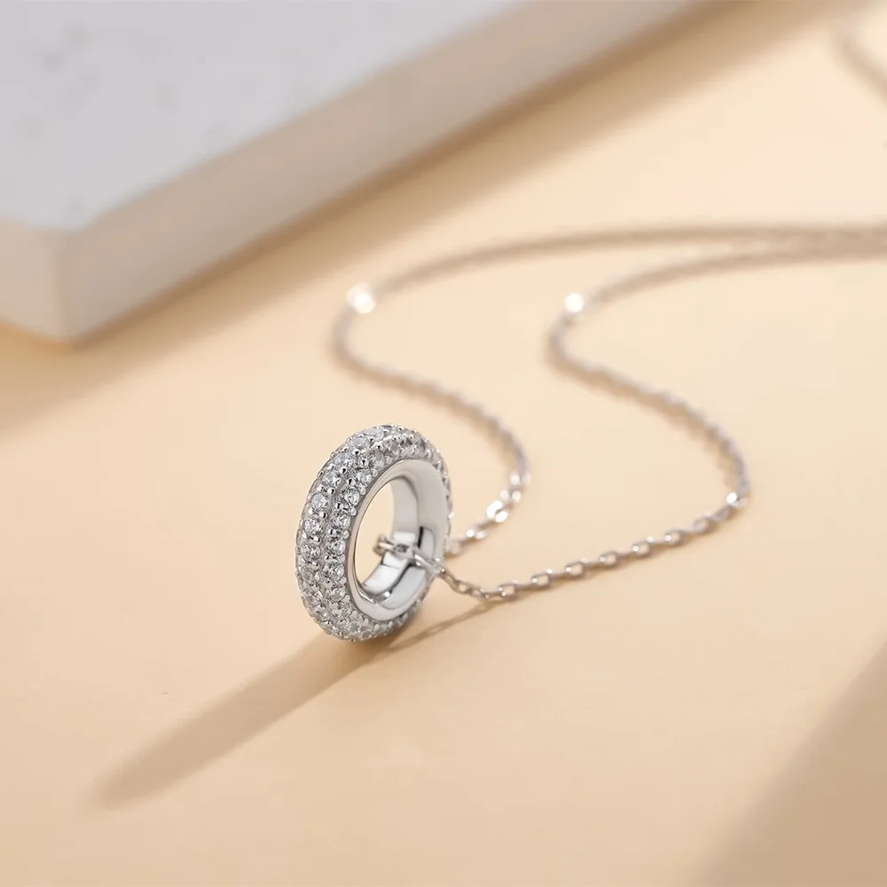 BRIOUS- Round Wheel Full Zircon Necklace for Women, S925 Sterling Silver Collarbone Chain, Fashionable Necklace Pendant.