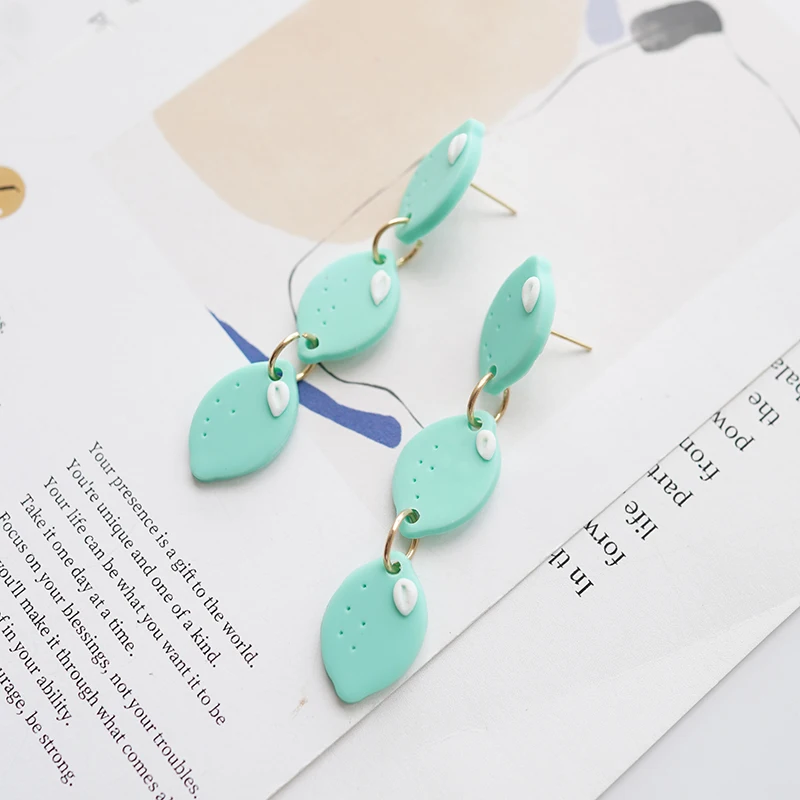 Trendy Cute Bright Multi Colors Lemon Shape Handmade Pattern Pop Light Long Dangle Polymer Clay Earring Stud Sets Jewelry Party