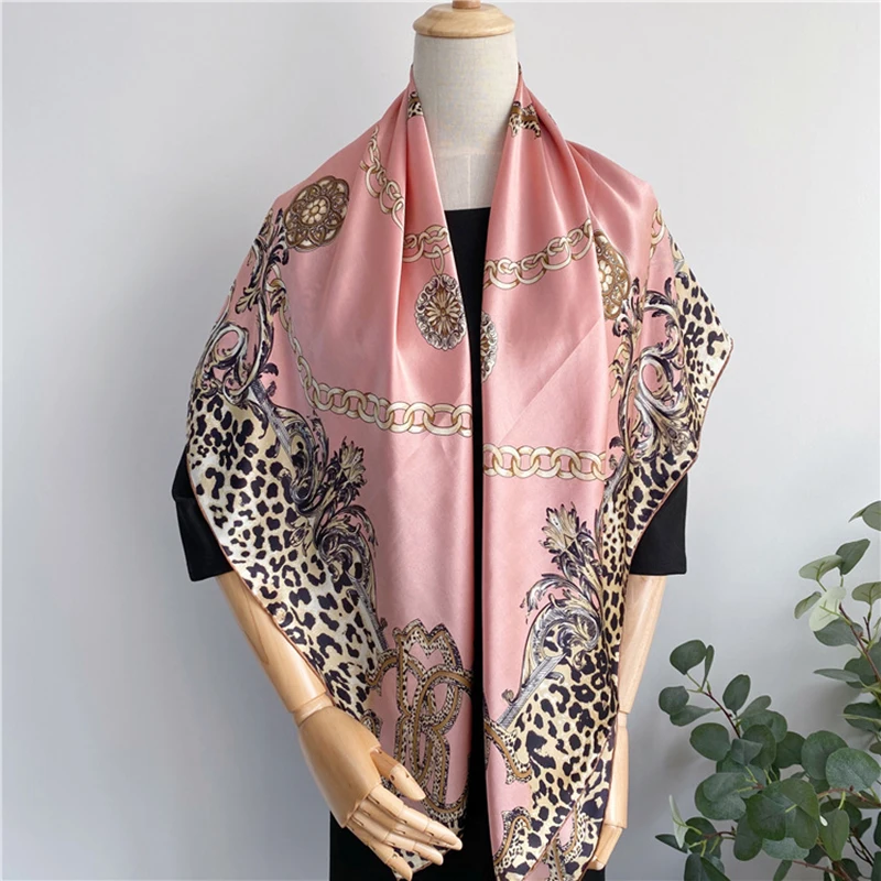 110X110CM Two Horse Golden Color 100% Mulberry Silk Square Scarf Wraps For Women  Shawl Sunshade 12MuMi