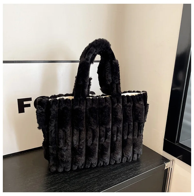 Осень/зима плюшевая сумка-тоут, новинка 2025, женская квадратная сумка в повседневном стиле, большая вместительная сумка на плечо, модная мягкая сумка