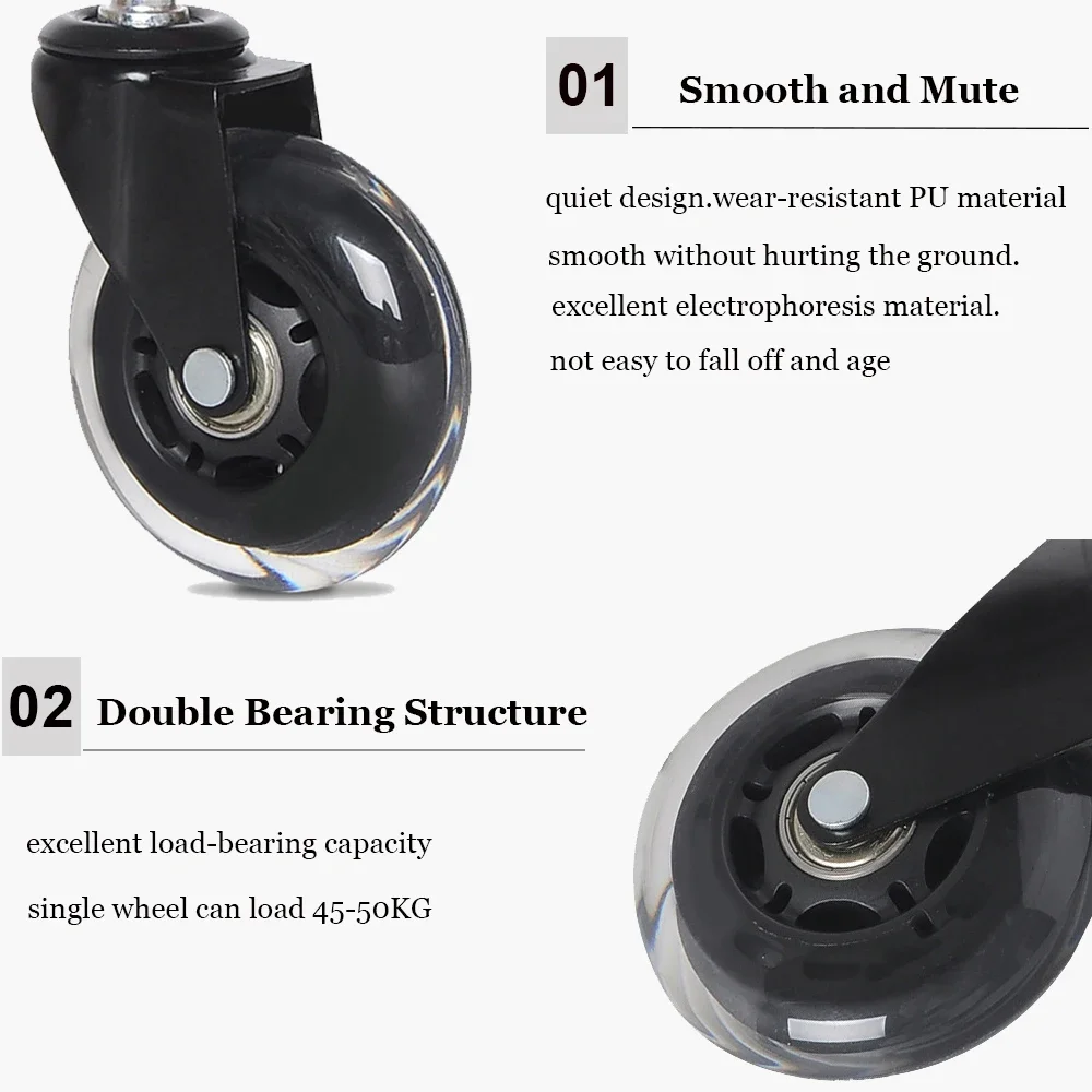 10/11mm 3 Inch Office Chair Caster Wheels 3 Inch Swivel Rubber Caster Wheels Replacement Soft Safe