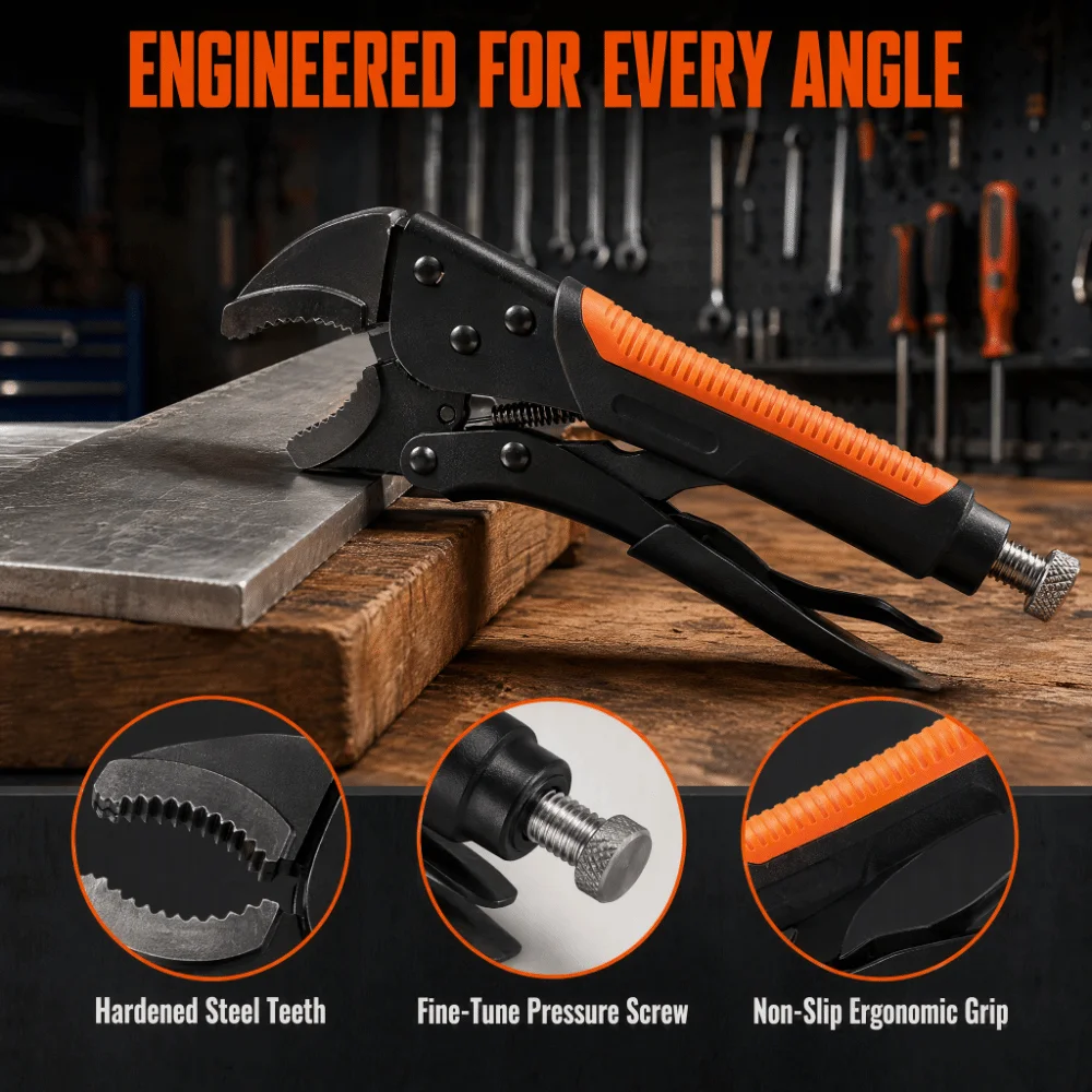 Portable Alloy Steel Locking Pliers One-Hand Release Anti-Slip Handle Curved Jaw Pliers 7 Inch Size Clamping Device DIY Projects