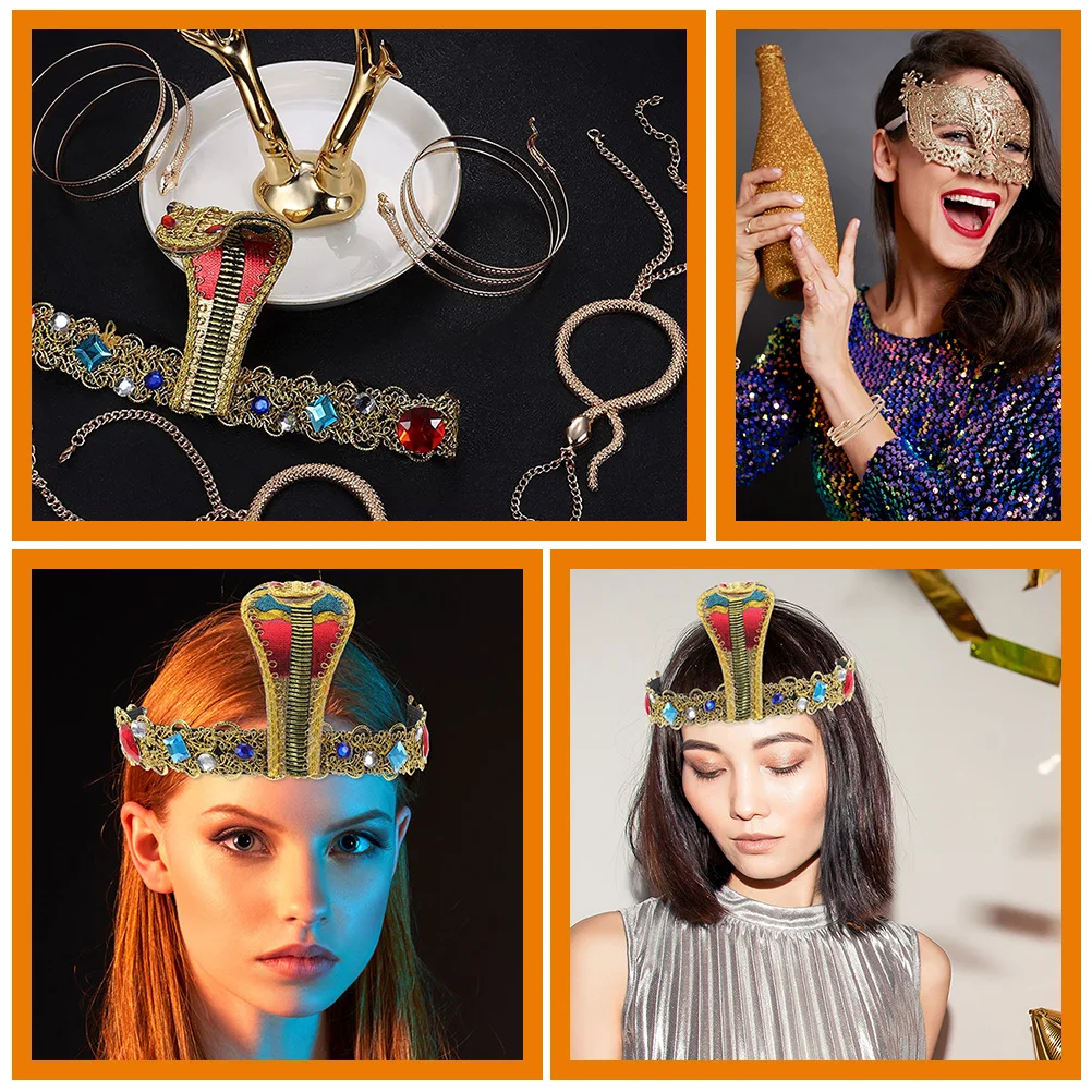 1Set Snake Hoofdband Armbanden Set Egyptische Stijl Kostuum Accessoires voor Halloween Party Cosplay Decoratieve Haarstukje Prop