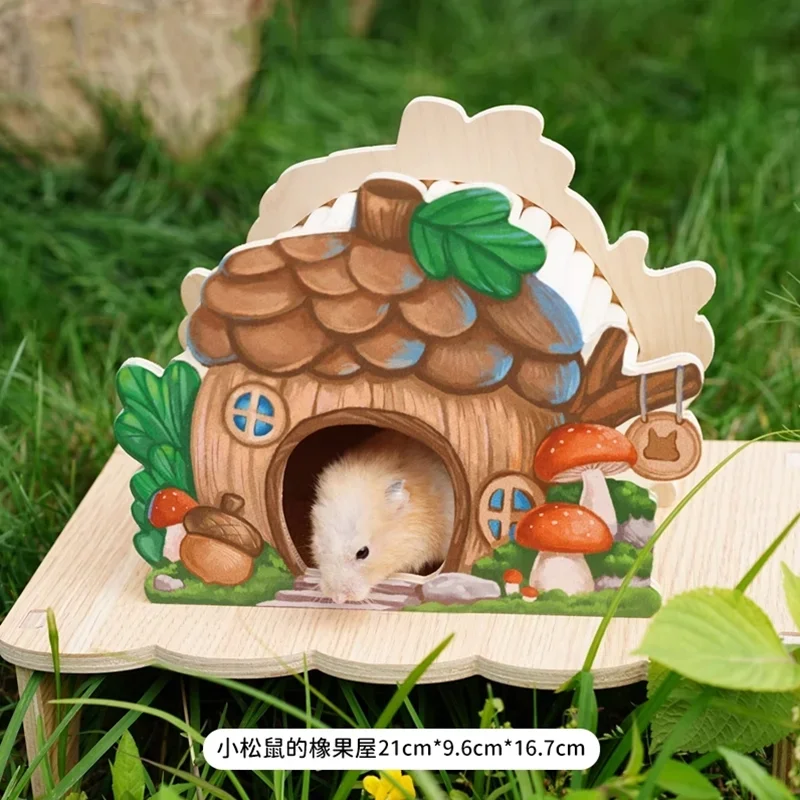 Squirrel Forest Series Wooden Hamster House Small Animal Cage Landscaping Rat Supplies Accessories Chipmunk Dwarf Mouse House