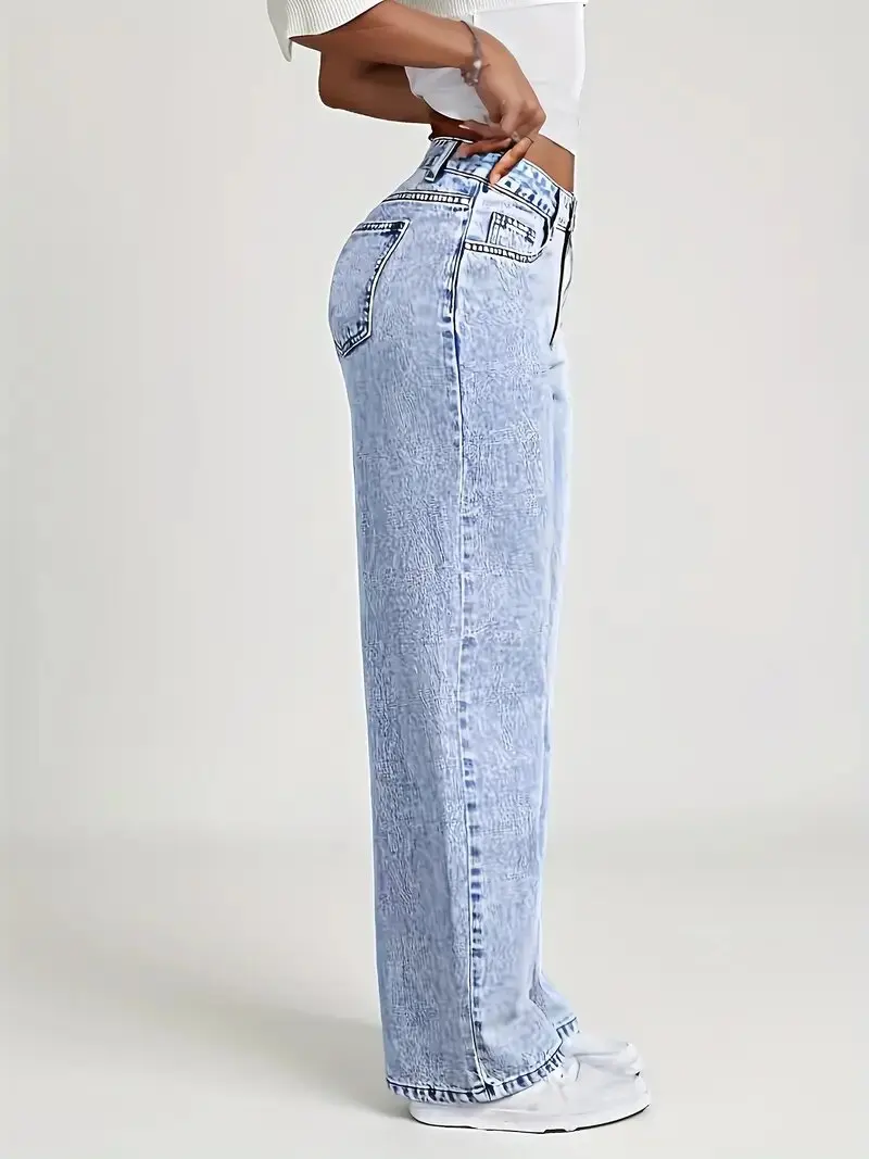 2026 New American Fashion Women's Loose Casual Wide Leg Straight Denim Jeans Baggy Streetwear Pants All Season Trousers