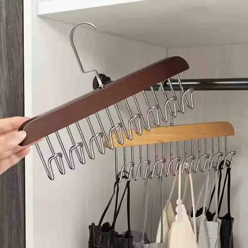 

1-8PCS Student Dormitory Solid Wood Wave Drying Hanger Household Wooden Hanger With 8 Hooks Underwear Vest and Tie Storage Hooks