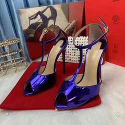 Classcial Design Customized Color Open Toe T-Strap Thin High Heels Women Sandals