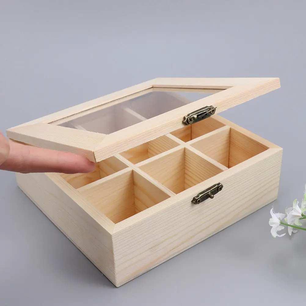 Wooden Tea Bag Storage Box 2 Piece Reusable Tea Coffee Organizer Chest Display Case Gift Box