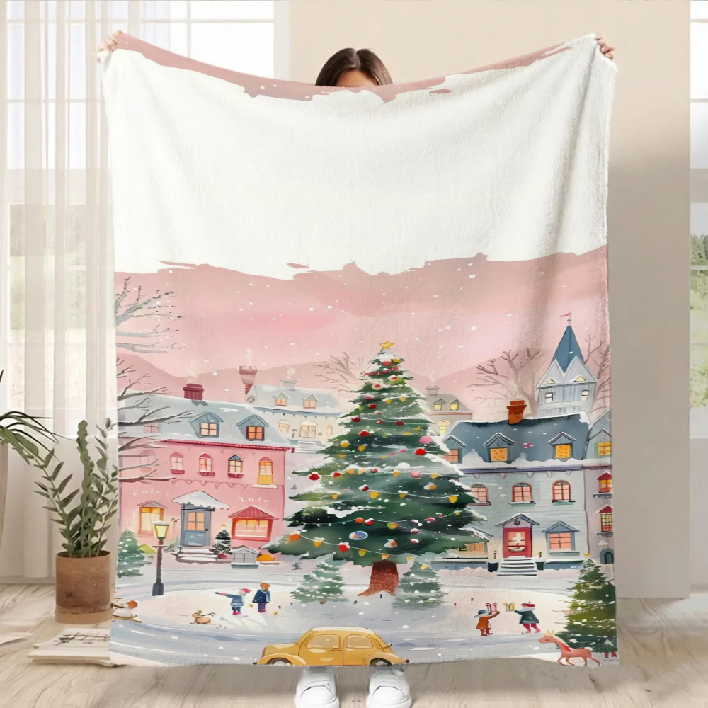 Festive Charming City Scene Motif Cozy Bed Blanket Versatile Decor Gift Idea For Gym Dance Studio Lounge Room