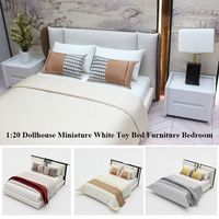 High Quality 1:20 Dollhouse Miniature Bed Mini DIY Bedroom Furniture Simulated Furniture Dollhouse Decoration