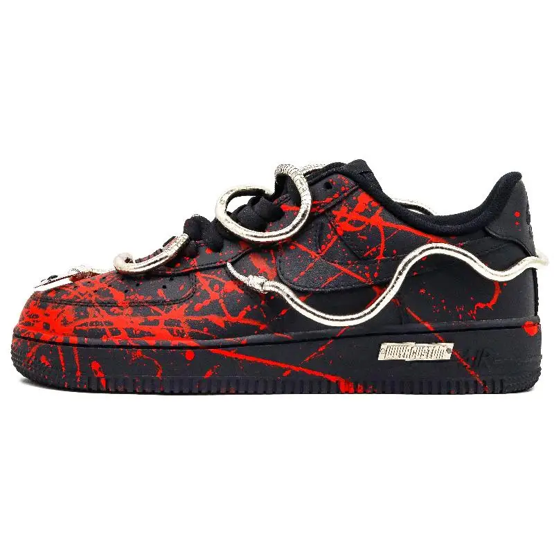 【Customize】Nike Air Force 1 Skateboarding Shoes Men Low-top Black/Red Sneakers shoes CW2288-001