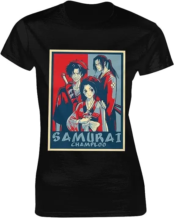 

Samurai Anime Champloo Shirt Women's Fashion Short Sleeve Cotton T Shirts Quick Dry Pattern Custom Tee Tops Black