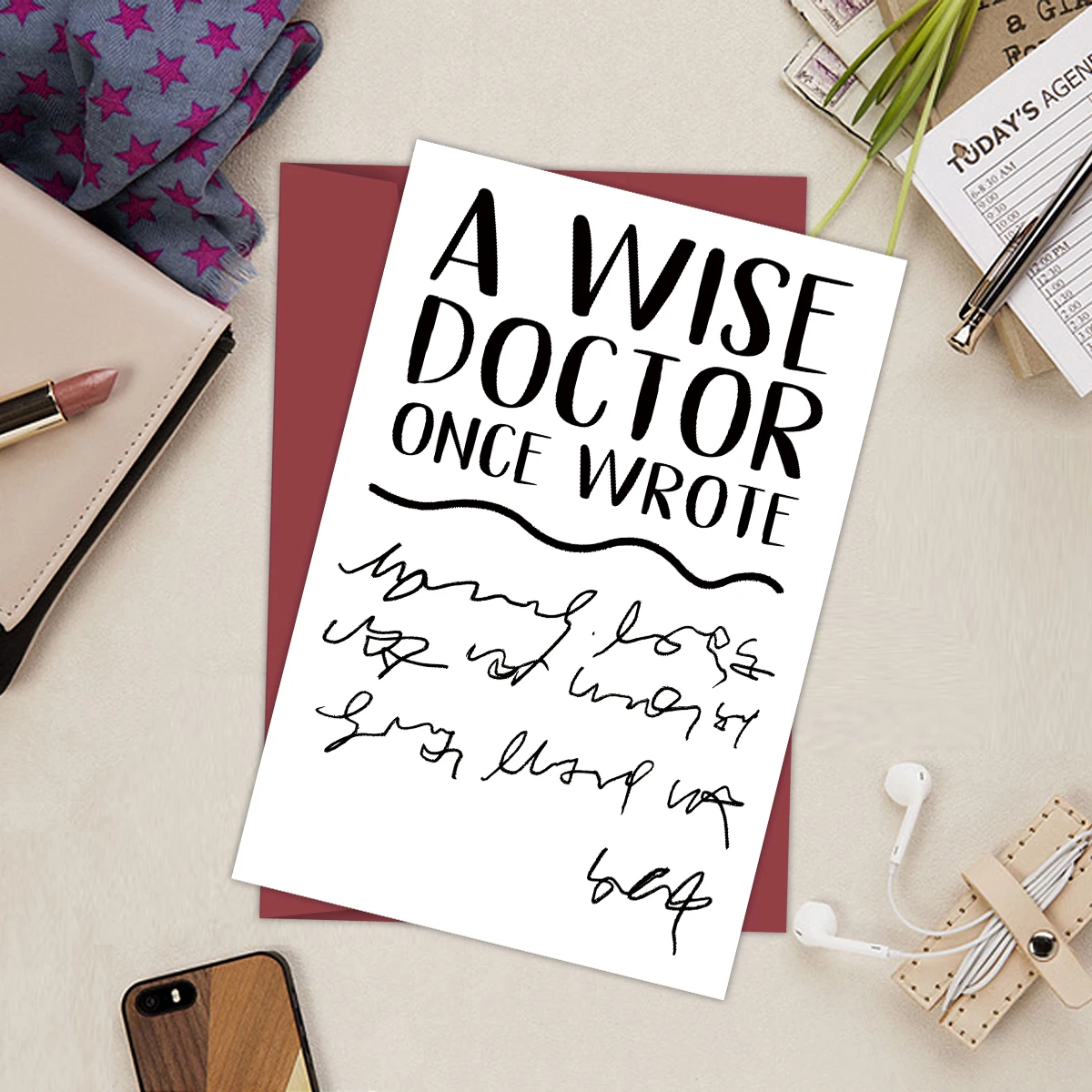 1PC Funny Phd Graduation Thank You Card,Jokey Doctor\'s Handwriting Card,Doctorate Degree Greeting Card,A Wise Doctor Once Wrote