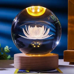 1pc 3D Lotus crystal ball color laser engraving night light, holiday gifts, for friends, colleagues, wife, parents, Christmas, V