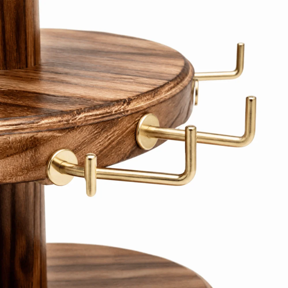43*17.5cm Jewelry Display Stand 360° Rotatable Base Rustic Vintage Finish Desktop Storage Rack Multi-layer Sturdy & Durable