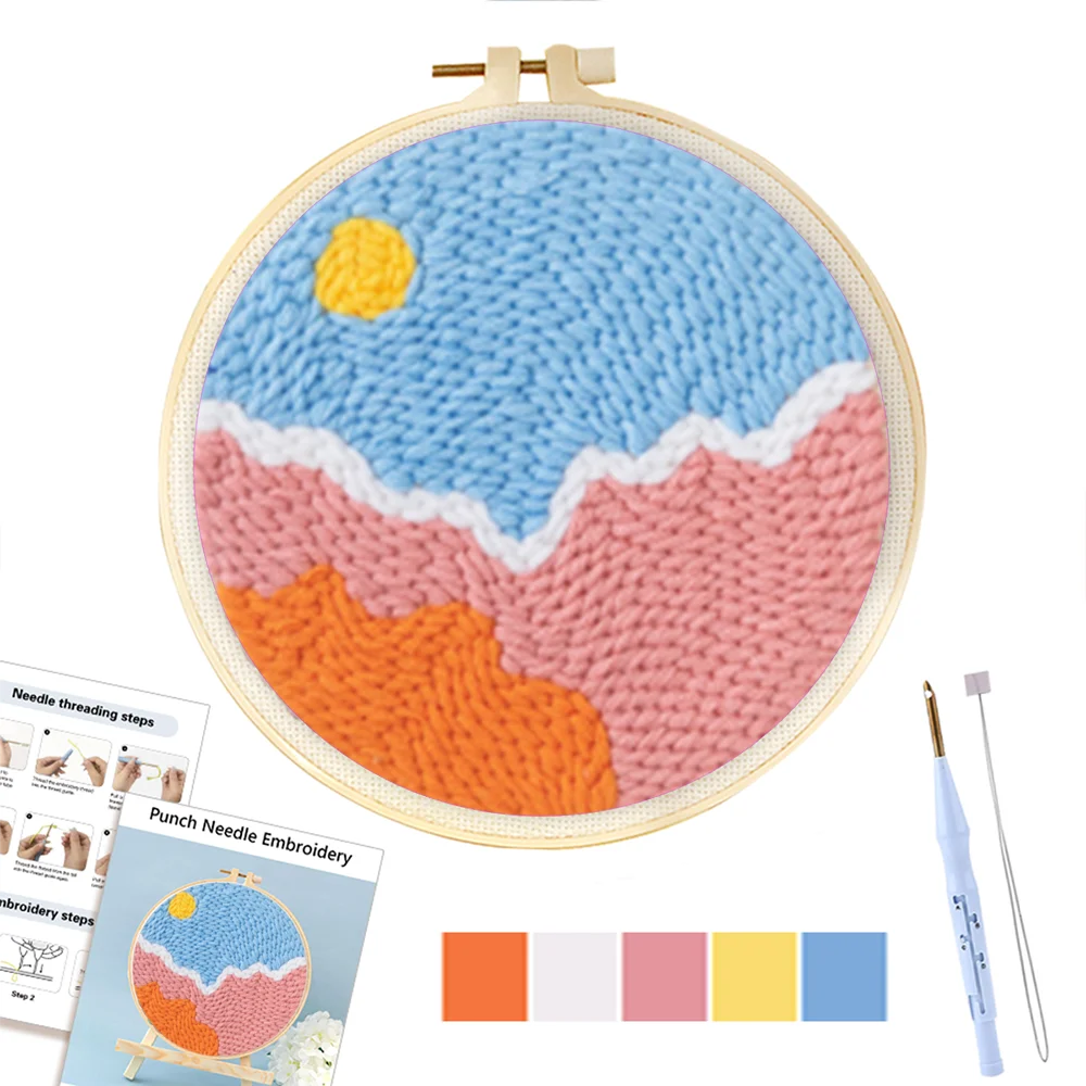 

RUOPOTY Moon Scenery Punch Needle Embroidery Starter Kit Punch Needle Kits Pattern Embroidery Pen For Adults Kids Beginner Gift