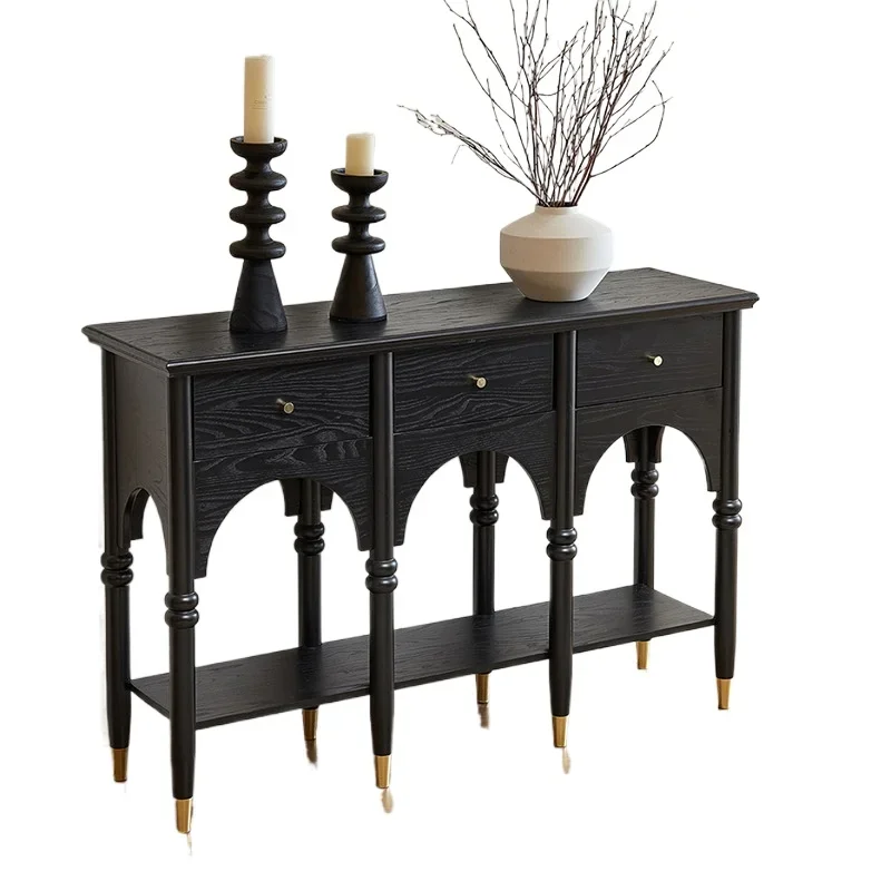 

French retro home entrance facing the door entrance, black high-end cabinet, living room partition cabinet, sofa stopper