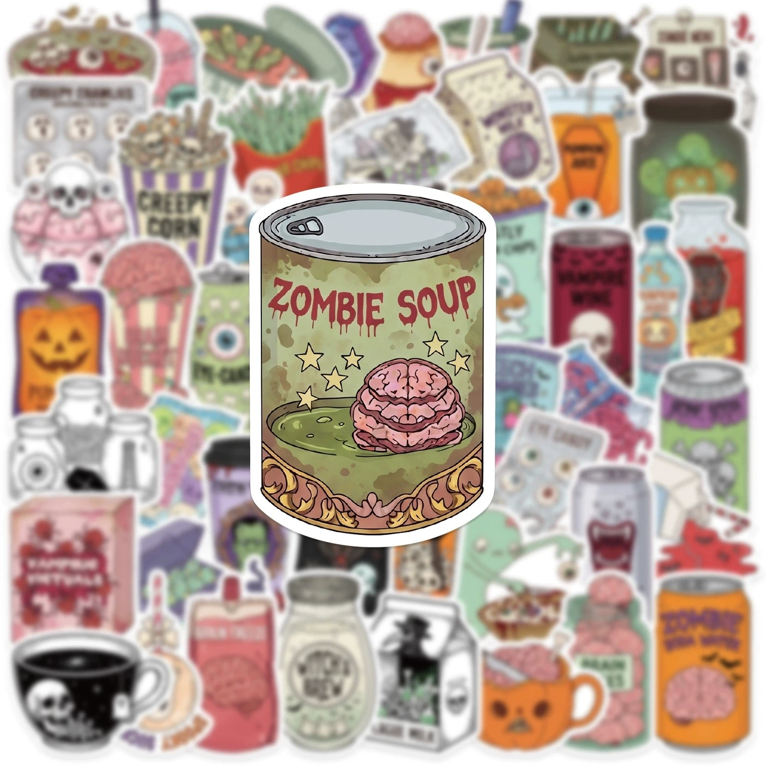 50Pcs Vintage Horror Jar Halloween Cartoon Stickers for Journal Phone Water Bottle PVC Skateboard Helmet Reward DIY Decor Decals