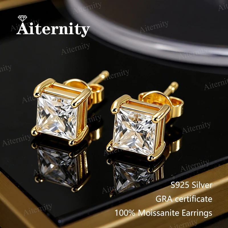

Princess Square Moissanite Earrings D VVS1 s925 Silver Plated with GRA Certificate Ladies Earrings Exquisite Wedding Jewelry