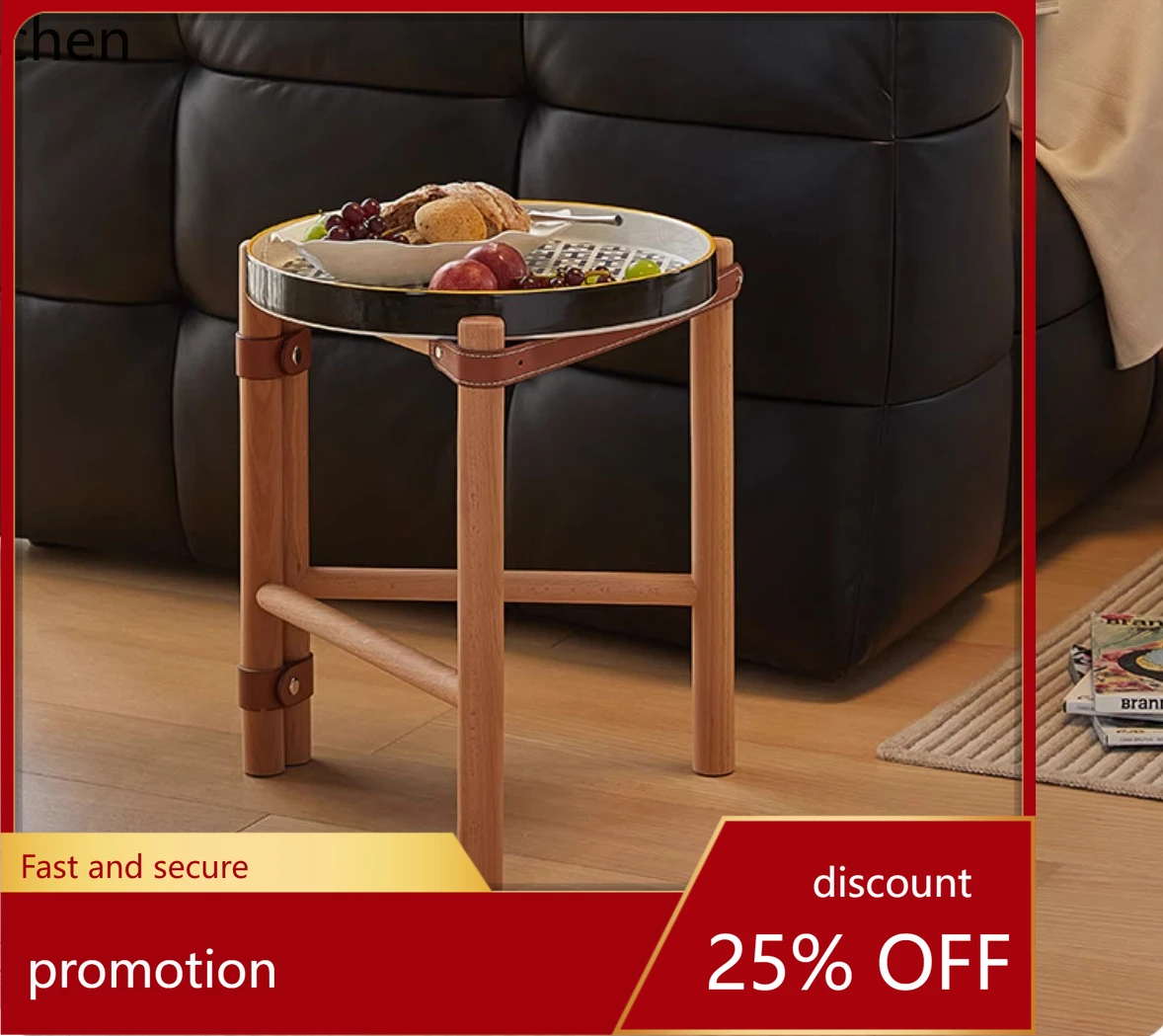 ZML small coffee table solid wood ceramic tray removable sofa side table storage corner table