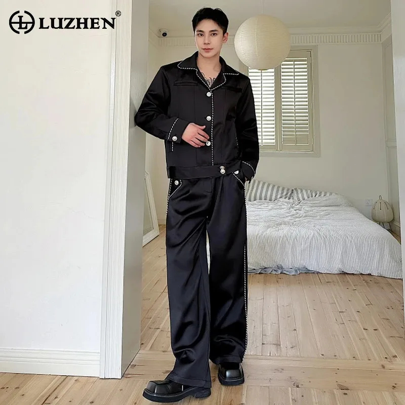 LUZHEN Lente Koreaanse Casual Revers Jas Tweedelige Sets Mode Originele Nieuwe Mannelijke Rechte Pak Broek Herenkleding 2025LZ6675