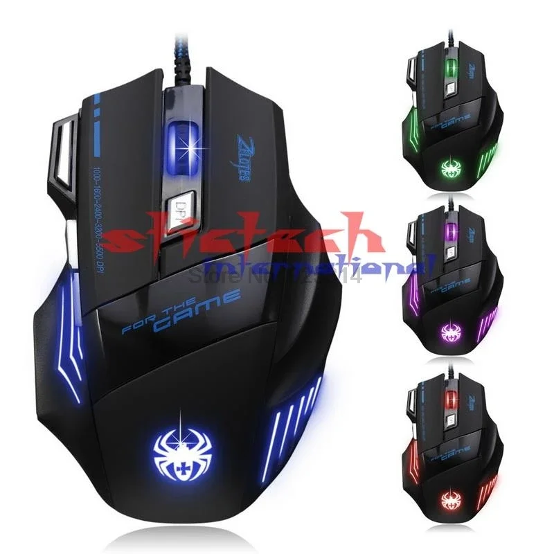 Por dhl ou ems 200pcs T80 Backlight 7200 DPI 7 botões Mouse Gamer Gaming Multi Color LED óptico USB Wired Gaming Mouse
