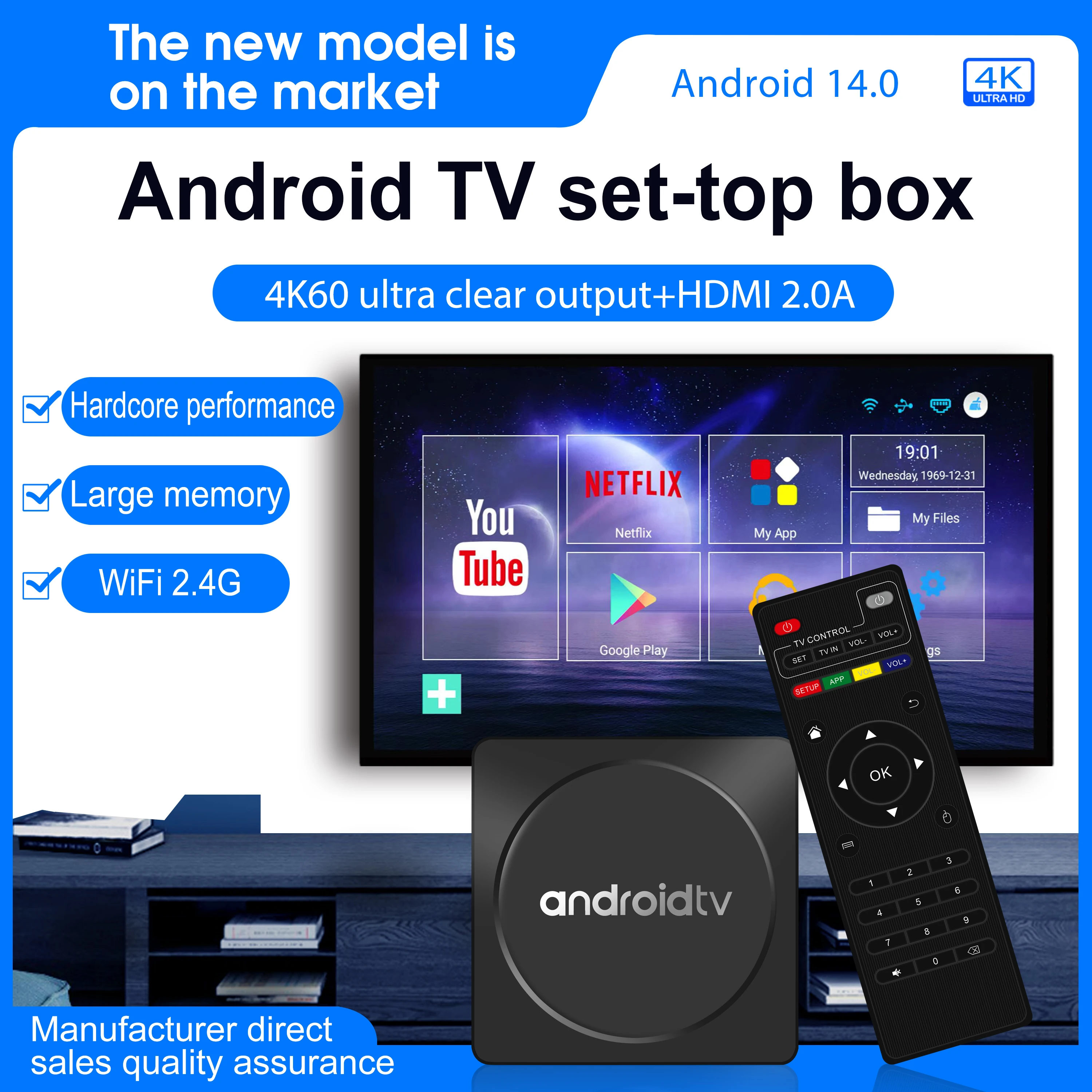 MX10-K1 Smart TV Box H313 Quad-core ARM  Cortex™-A53 Android 14 Wi-Fi 2.4G / BT5.0 Google TV Fire Stick