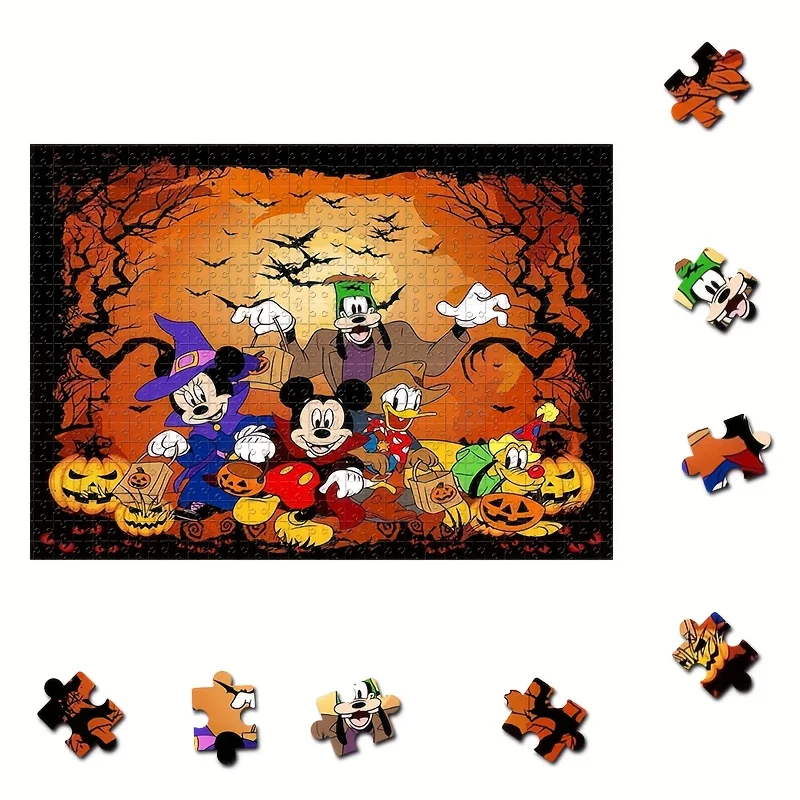 1000 pièces Puzzle personnages de dessins animés Halloween citrouille lanterne Mickey Mouse Minnie Mouse Donald canard Goofy et Pluto tenture murale