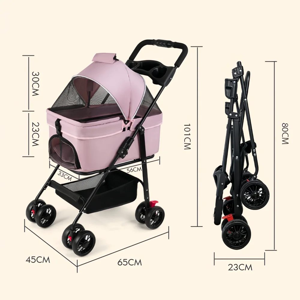 

Hot-selling New Products 3 In 1 Detachable Small Lightweight Pink Cat Dog Pet Stroller For Dogs Folded And Stored In The Car