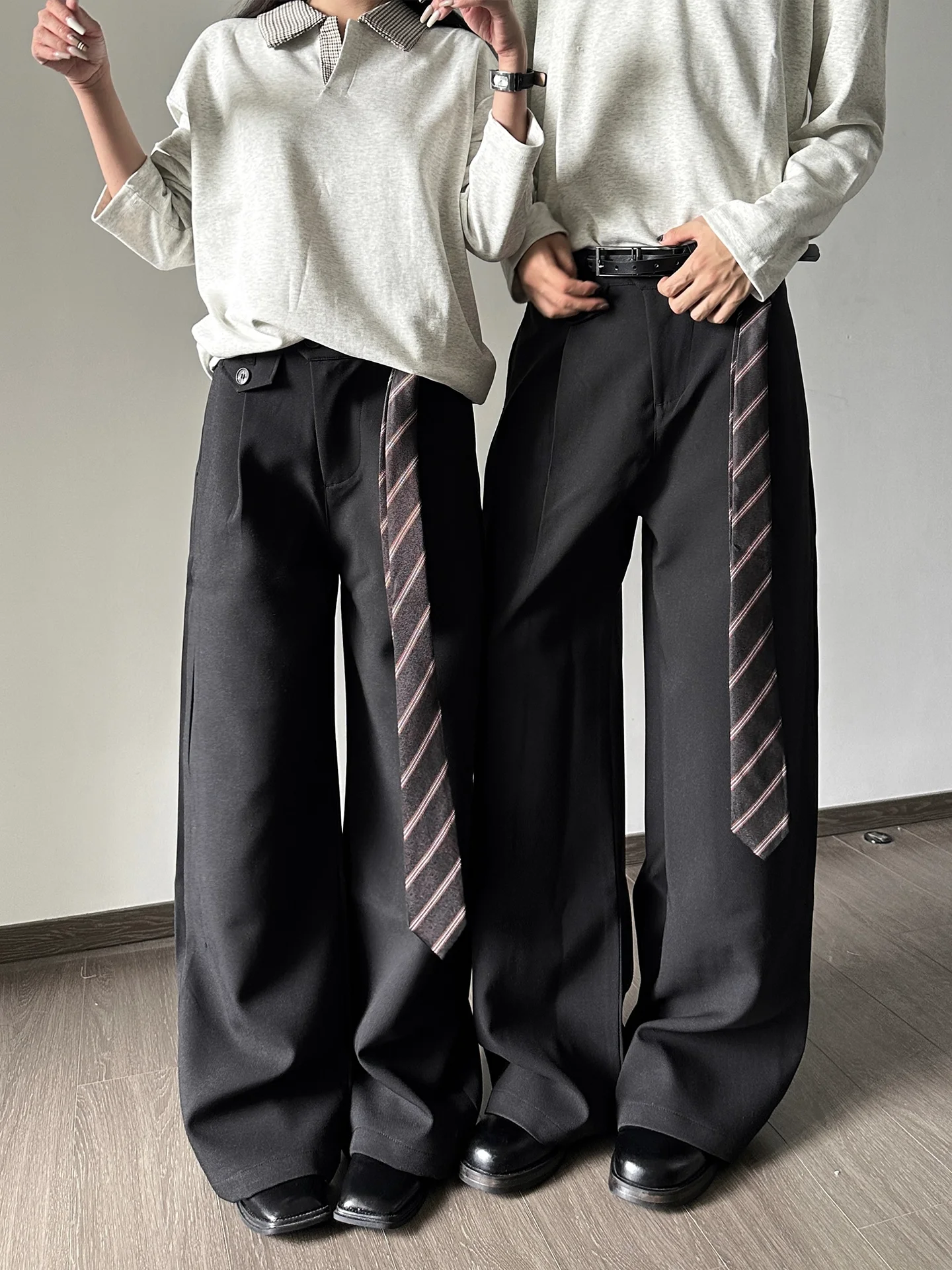 

Американский Sle Ретро Деньги Пояс Галстук Повседневный Нож Широкие Брюки Свободные Мужчины Женщины Брюки-карго с Высокой Талией