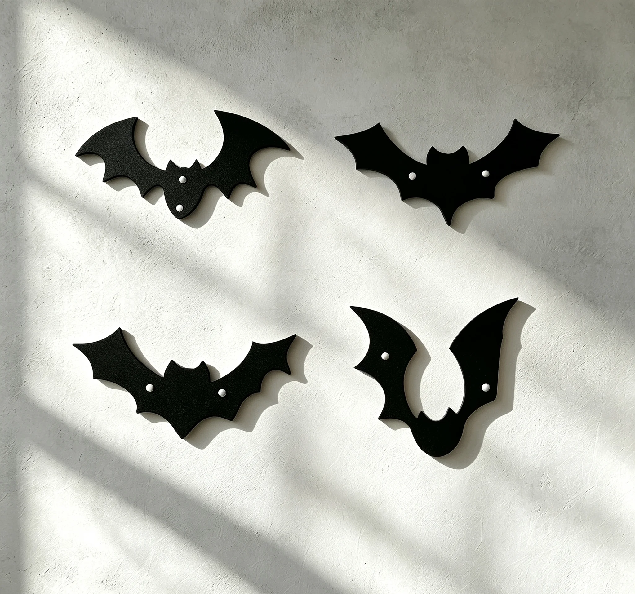 4-Piece Set of Black Iron Bat Wall Decorations, Multi-Sized Gothic Style Metal Bat Hollow-Out Wall Ornaments, Spooky Halloween Hanging Decorations, Waterproof Metal Bat Hangings, Suitable for Indoor and Outdoor Haunted Houses, Bars, Bedrooms, Window Displays, and Party Scene Arrangements view 2
