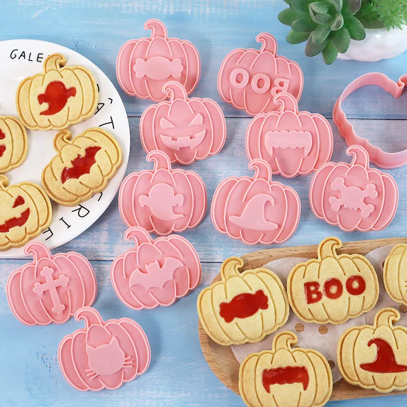 10pcs Halloween Jam-filled Cookie Cutters Set Pumpkin & Bat Biscuit Molds for Spooky Treats, Perfect for Halloween Baking
