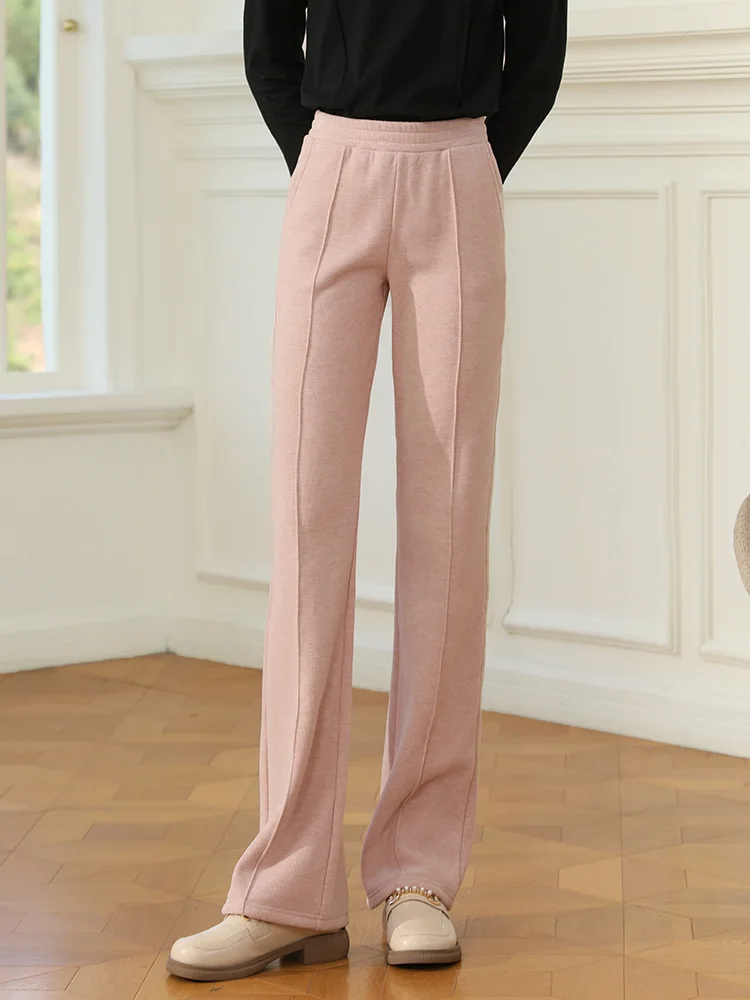 I BELIEVE YOU Elastic Casual Pants for Women High Waist Fleece Straight 2023 Winter New Loose Wide-leg Solid Trousers 2234045452