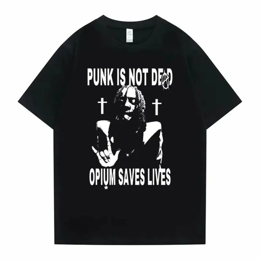 Hip Hop Playboi Carti Punk Is Not Ded Opium Saves Lives Print Tshirt Men Women Oversized T Shirt Cotton Tee Hip Hop T-shirt Topa