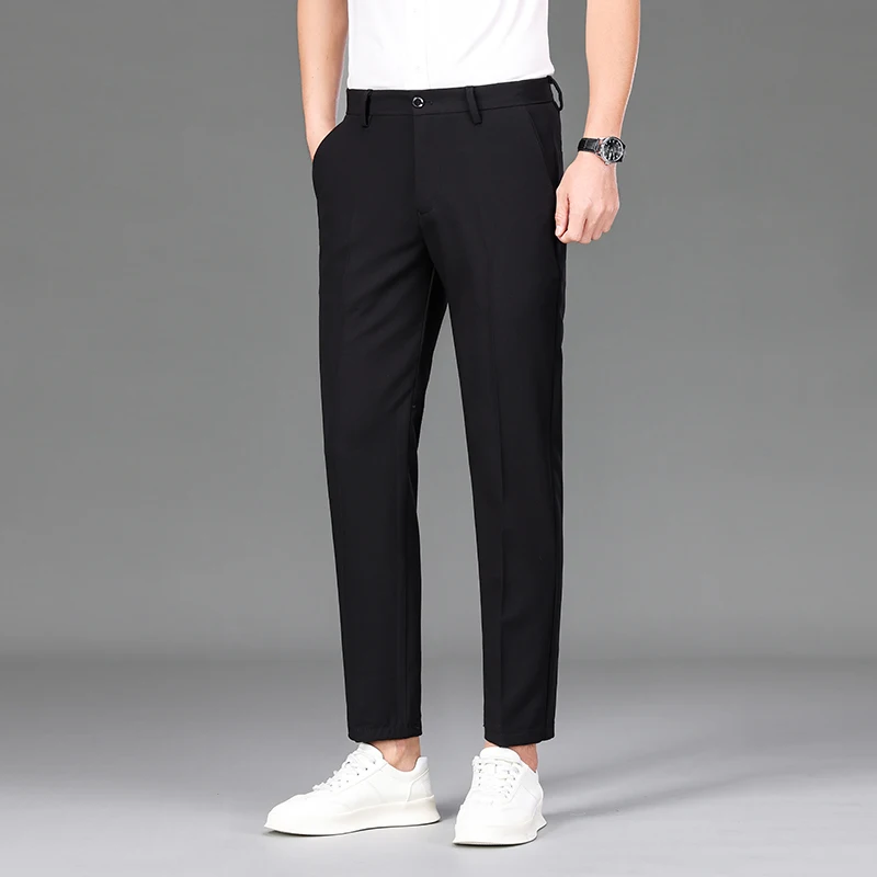 Business Casual Formal Suit Pants Men's Clothing Straight Solid Color All-match Spring Summer Commute Pockets Spliced Trousers