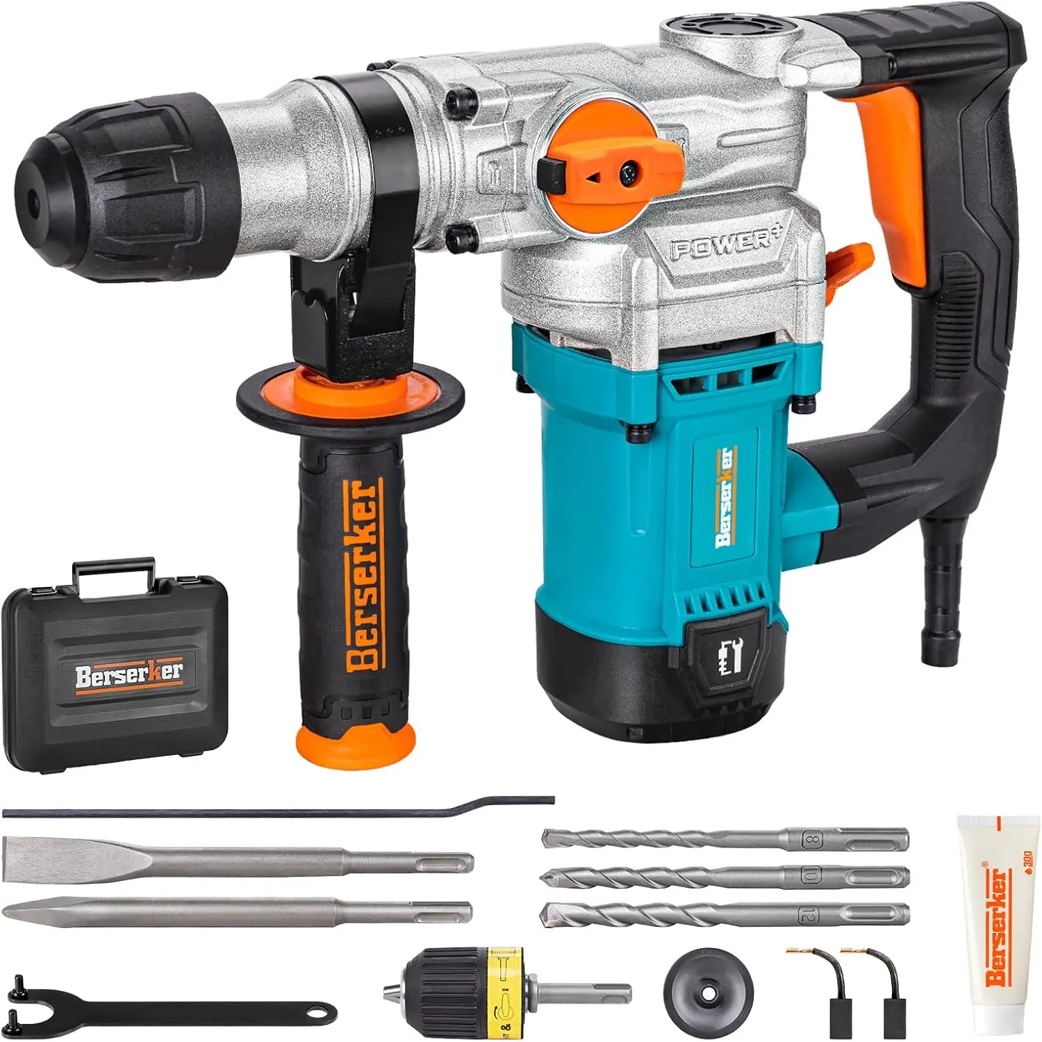 

SDS-Plus Rotary Hammer Drill with Keyless Chuck Adapter, 9 Amp 3 Functions for Concrete, Brick, Masonry, Metal and Wood Drilling