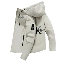 Men's hooded jacket, fashionable brand trench coat, casual, zippered, tight fitting, spring and autumn,  novelty