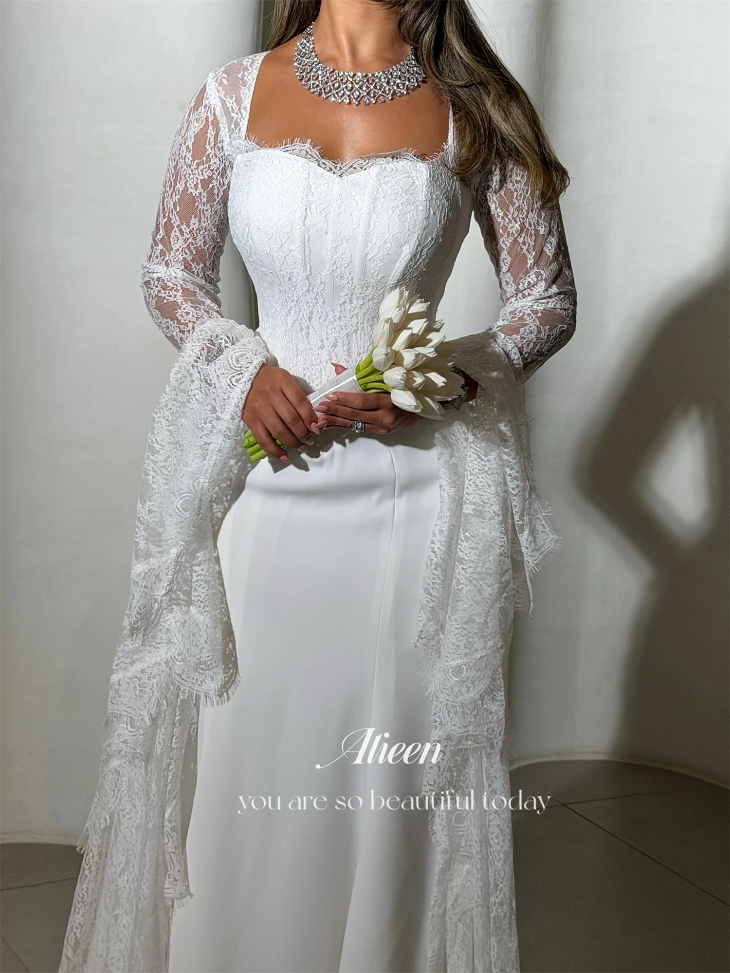Aileen Spitze Elegante Partykleider 2025, elfenbeinweißes Damen-Abendkleid, Meerjungfrau, فسات), Brautkleider für Partys, Abschlussball – Detail 7