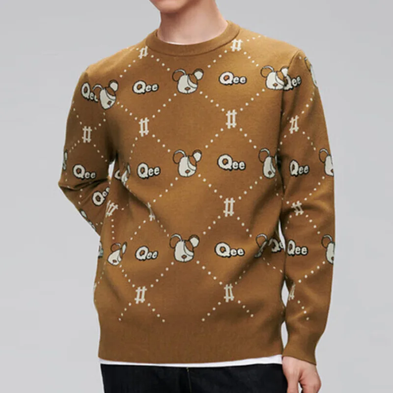 

Men's Long Sve Knitted Sweater Letter Embroidery Warm round Ne Pullover Casual Faion Thiened Autumn Winter T-irt