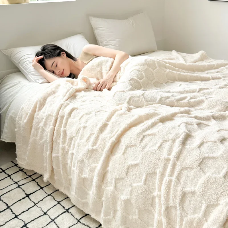 

Solid Color Fluffy Blankets Thickened Double Jacquard Blanket Warm Sofa Bed Sheet Cover Chunky Nap Blanket Home Bedroom Decor