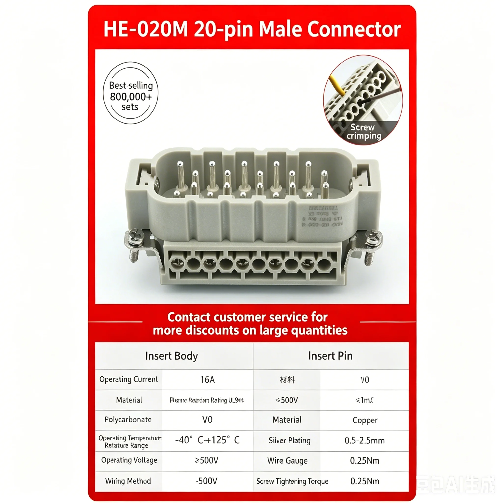 1pcs Heavy-duty Connector HDC-HE-020M HDC-HE-020F Rectangular Industrial Waterproof Aviation Plug and Socket