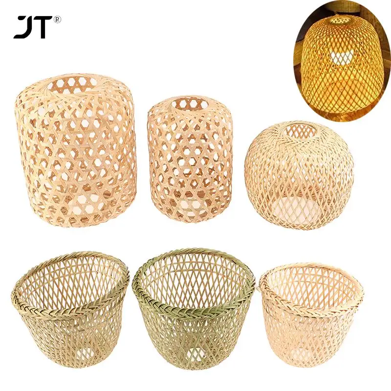 6 styles handmade Bamboo Woven Shade Lamp Light Rattan Wicker Shades Woven Ceiling Cover Chandelier Lampshade