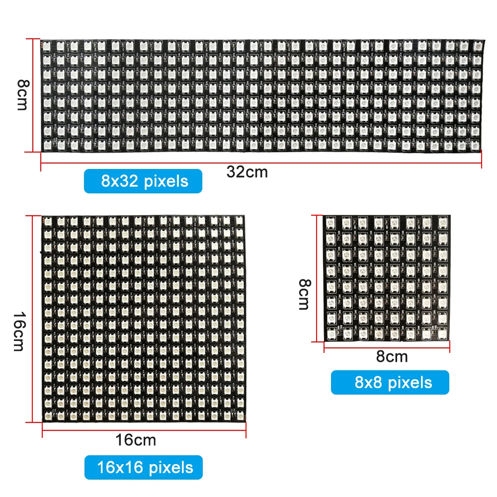 DC5V WS2812B LED Panel Light Flexible Individually Addressable Digital Module RGBIC Matrix Screen 8x8 16x16 Pixels