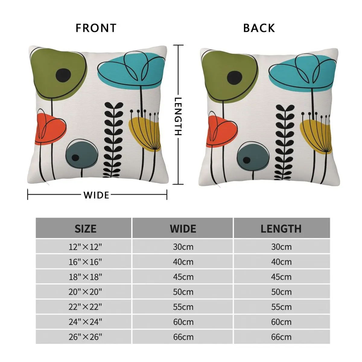 Mid Century Flowers Simple Square Pillowcase Polyester Linen Velvet Creative Zip Decor Pillow Case Home Cushion Cover