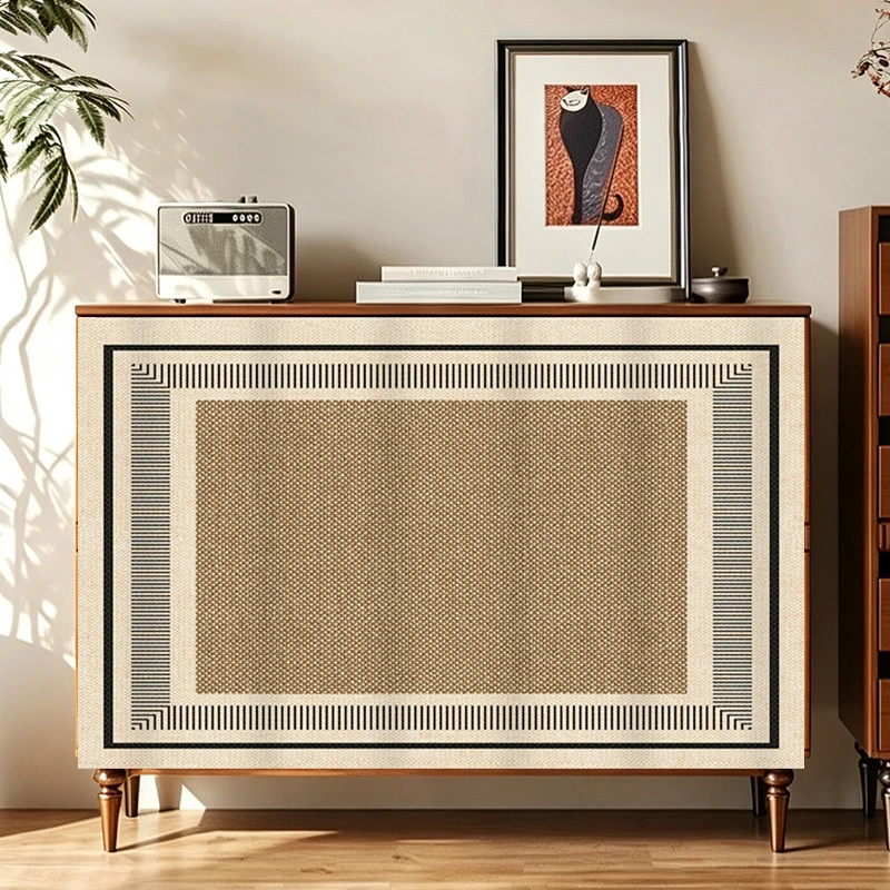 VIKAMA Beige Hexagon Grit Cabinet Curtain, 6 Designs, Cupboard Decor for Kitchen Living Room