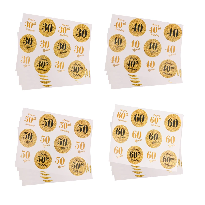 

60Pcs 4cm Circular Label Sticker Gift Bag Sealing 30 40 50 60th Adult Happy Birthday Anniversary Party Decoration Supplies