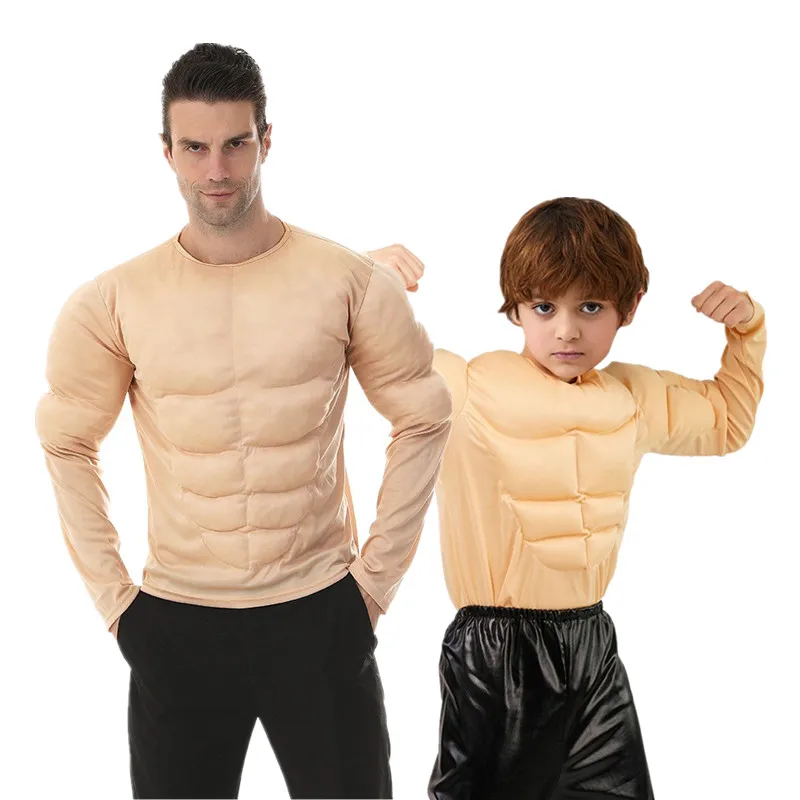 

Мужская футболка с имитацией мышц живота для ролевых игр, забавный костюм для Хэллоуина, топ для выступлений, 100% полиэстер