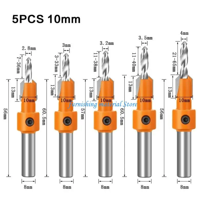 

Y5GD 5Pcs 8mm 10mm Shank Hss Countersink Router Bit Screw Extractor Milling Cutter