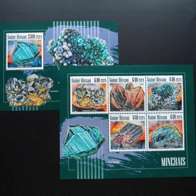 2 PCS,  Guinea-Bissau, 2018,  Exquisite Mineral, Gemstone, Crystal, Real Original, MNH