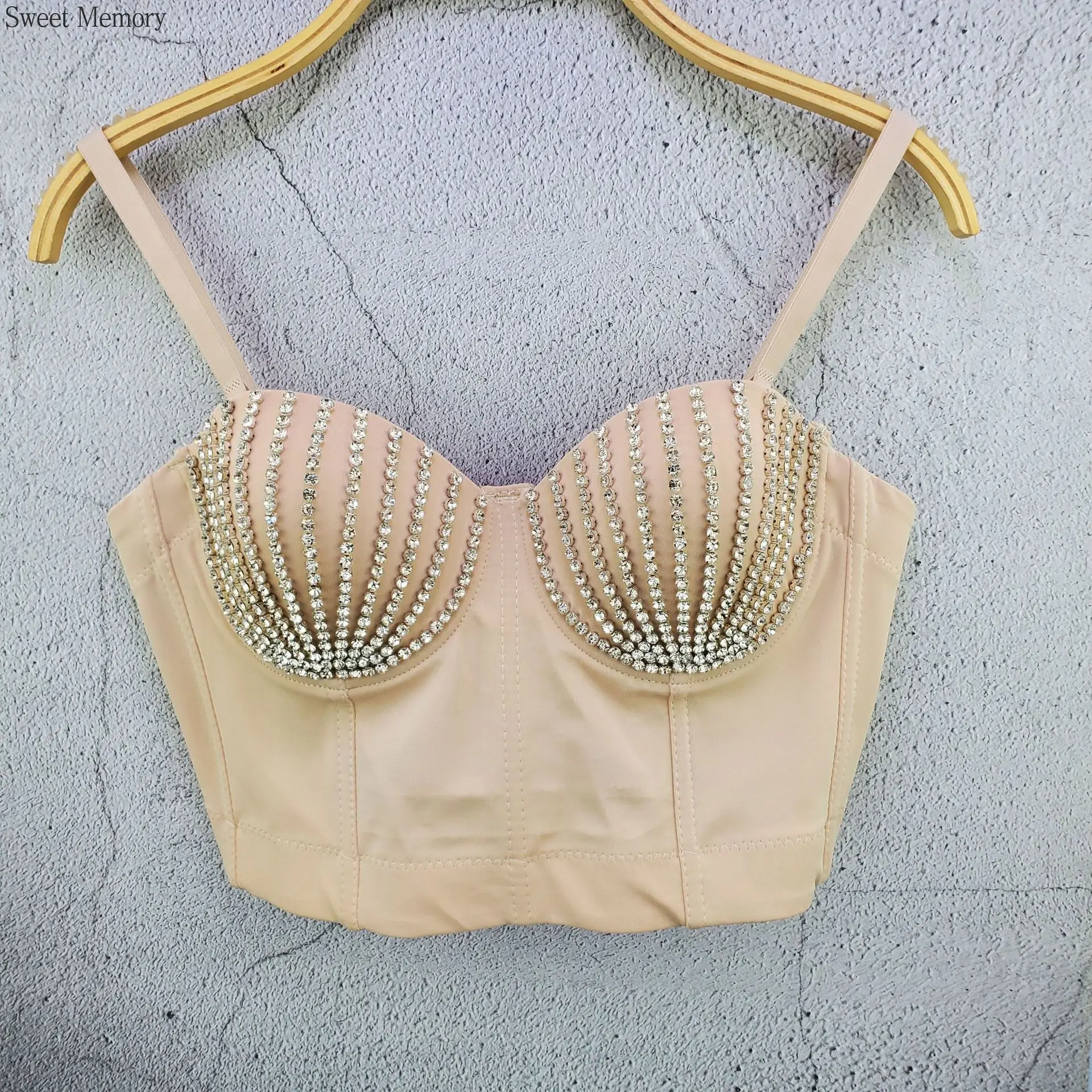 J656 Dropship Beautiful Bras For Girls Women Clothes Sweet Memory Diamond Shelled Vest Strap Dancer Performance Luxury Top